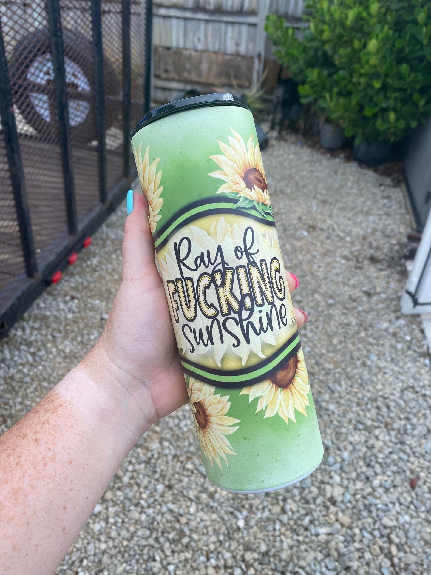 Ray Of Fucking Sunshine | 20oz skinny tumbler | Sunflower | Drinking Cup