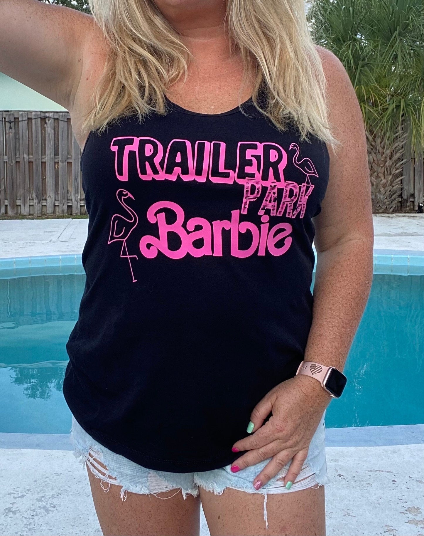 Trailer Park Bar Bie | Ladies Racerback Tank Top | Hot Pink | Ladies tank top