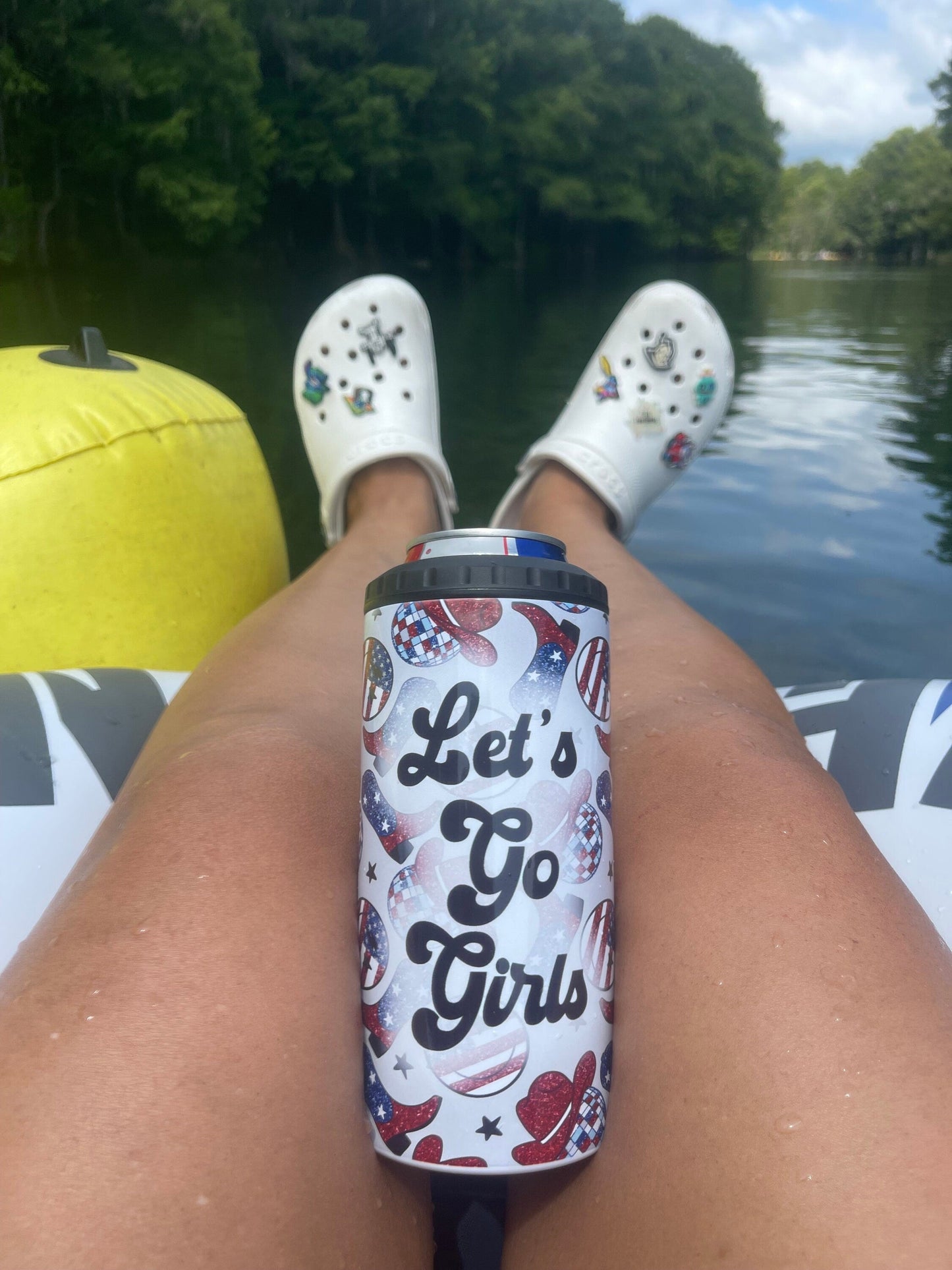 Lets Go Girls | 4-in-1 Can Cooler | Skinny Can | Cowboy Boots | Beer Coolie | Girls Trip | Bachelorette Party