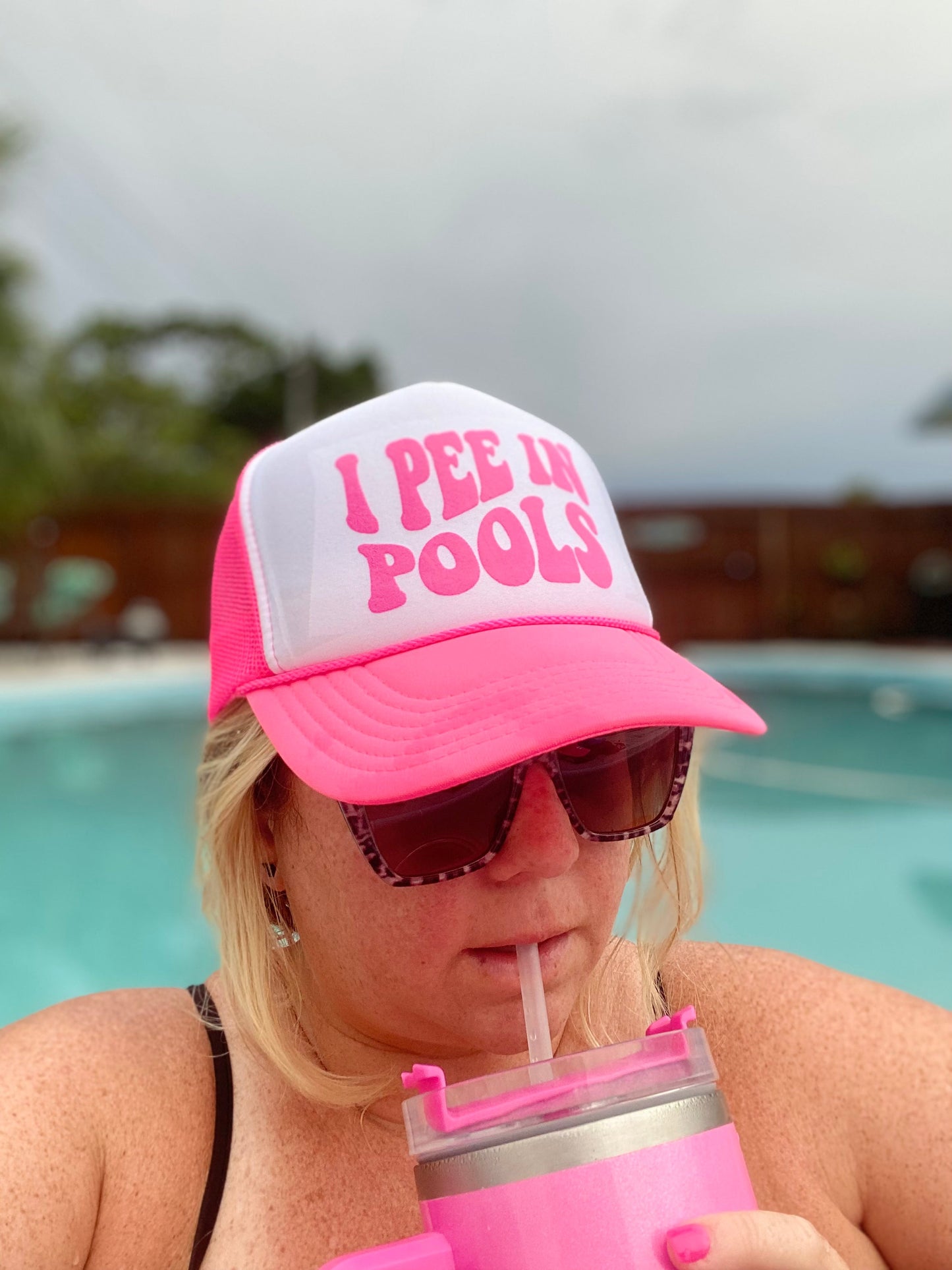 I Pee In Pools | Trucker Hat | Neon Pink | Unisex Hat