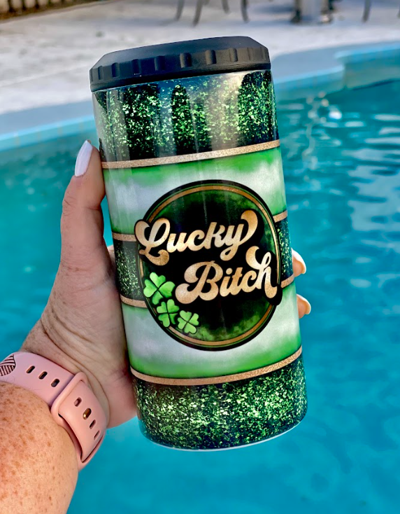 Lucky Bitch | 4-in-1 Can Cooler | Skinny Can | St Patrick's Day Drinking Coolie